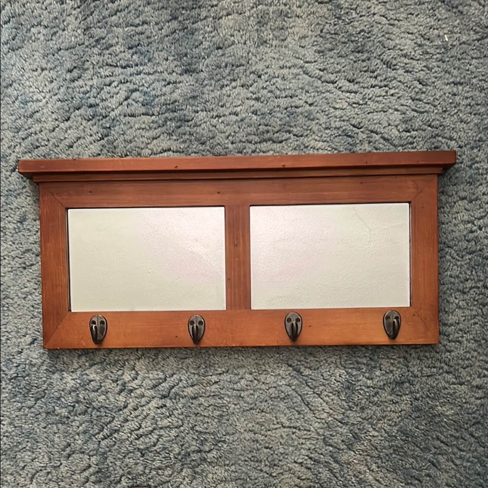 Brown Wall Decor with Hooks and mirrors, 22 1/2 “ wide. Never used